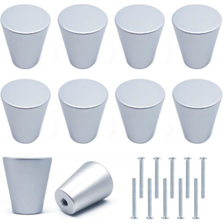 10 stk. Sølvfarvede metalgreb til skuffer, runde sølvfarvede greb til skuffer, aluminium