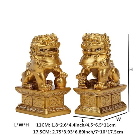 Foo Dogs Vogter Løve Statuer - Par af Fengshui Fu Hunde Figurer - Tillykke med indflytningen for at afværge ond energi - WELLNGS