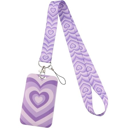 Lanyard med ID-kortholder Rosa Hjerte Halskjede Nøkkelbånd Lanyard for Nøkler Kort Søt for Lærer Student, Lilla