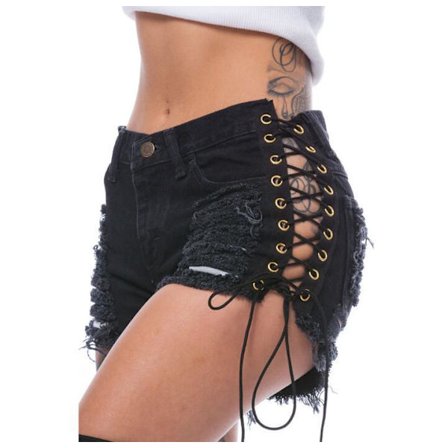 Damshorts med rippade hål bandage, jeansshorts