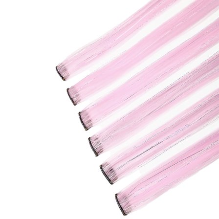 Syntetisk 6st Clip i Hot Pink Hair Extensions Mix glitter, 22 tums färgat hårförlängning, 2 i 1 Rainbow Hair