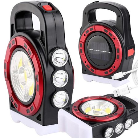 Solcellsdriven ficklampa, bärbar uppladdningsbar LED-lampa, powerbank med reflektor