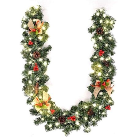 Jouluköynnös 1,8/2,7 m – Mänty, Punaiset Marjat & Kävyt Mantelille, Portaille & Ulkokoristeluun