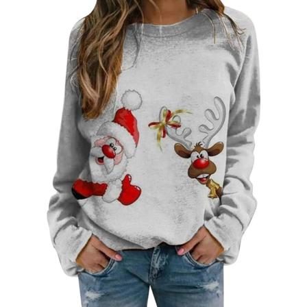 Damsweatshirt med julmotiv och fleecefoder - Rund halsringning (damtopp)