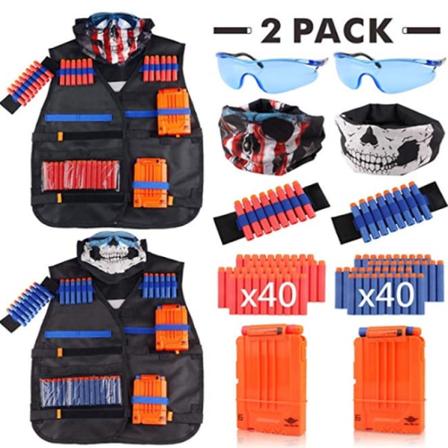 Gafild taktiskt väst kit för Nerf, 2 barn taktiska väst jacka för N-Strike, Nerf tillbehör med 80 pilar refill pack, 2 klämmor för 12 pilar,