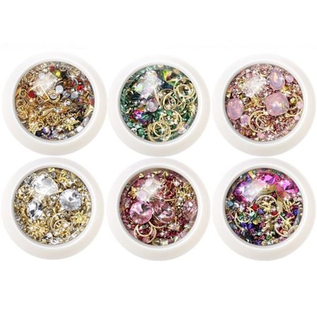 6 lådor Nail Rhinestones 3D Crystal Stones Nail Art Dekoration
