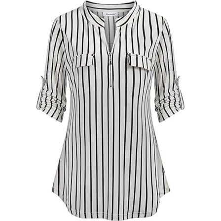 Kvindernes 3/4 ærme ternet skjorter lynlås floral casual tunika bluse toppe sort b