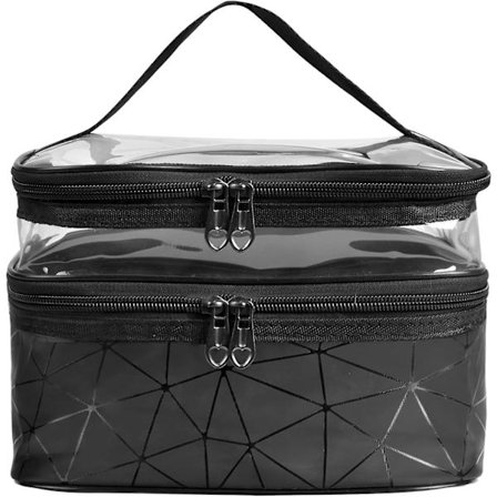 Rejse Toilet Tasker Dobbelt Lag Kosmetiktaske Bærbar Makeup Taske Organizer Stor Vasketaske Lavet Af Vandtæt Klar Pvc Med Lynlås & Håndtag
