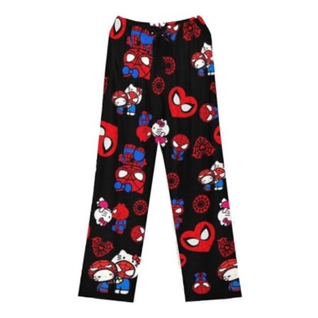 Dame Julemand Tegneserie Fleece Pyjamas Bukser, Piger Kat Mønster Flanel Nattøj Gave (Fuldt Trykt) KT Kat Sort