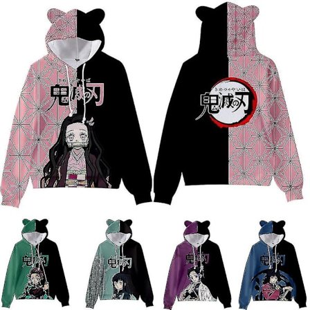 Demon Slayer Kamado Nezuko Cosplay Hoodie 3d Print Hooded Ear Pullover Sweatshirt Streetwear Jacka Coat-c .i