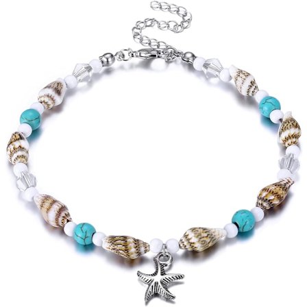 Snäckskalsfotlänk för kvinnor sommar naturlig snäcka justerbart ankelarmband, handgjorda Boho Hawaiian Beach Seashell smycken
