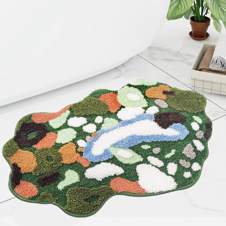 Grønn mose sklisikker baderomsmatte søte planteblader absorberende badematte vakker plantegress gulv badematte vaskbar baderomsmatte 60*90cm