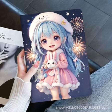 Stilrent skal för iPad 10,2 tum blåhårig tjej tum silikon