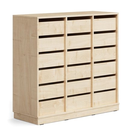 Student storage CASPER, 18 drawers, base frame, birch