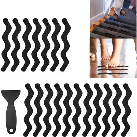 24-pak - Anti-skrid klistermærker, anti-skrid brusebad strips - egnet til badekar trin og stiger, størrelse 1,3 x 18 cm (sort)