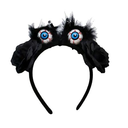 Halloween-hiuspanta muovisella kukalla ja plasmapallolla, kauhu silmäpallo festivaali juhla hiuspanta hauska tuuli rekvisiitta (sinisilmäinen musta 