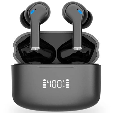 TWS trådløse hodetelefoner med støydemping, ladeboks med LED-strømindikator, HiFi-stereohøretelefoner