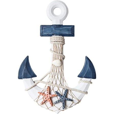 Dekorativ Træanker, Hvid og Blå Bådanker, Væghængt Anker Dekoration, Nautiske Dekorationer til Soveværelse Stue Køkken Spisestue Bar