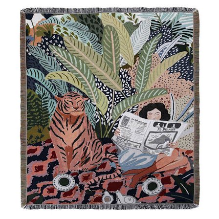 1 st 160x130cm stickad tiger och kvinna filt filt dekorerad