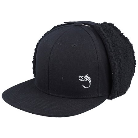 Skillfish - Noir earflap Casquette - White Fish Hook Logo Black Earflap Snapback @ Hatstore