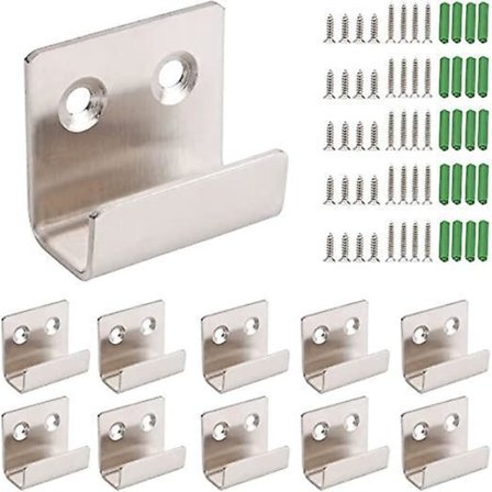 10 kpl keraamisia ja ruostumattomasta teräksestä valmistettuja laattakoukkuja, mukana 20 pitkää ja 20 lyhyttä ruuvia, L-muotoiset kestävät seinäkoukut