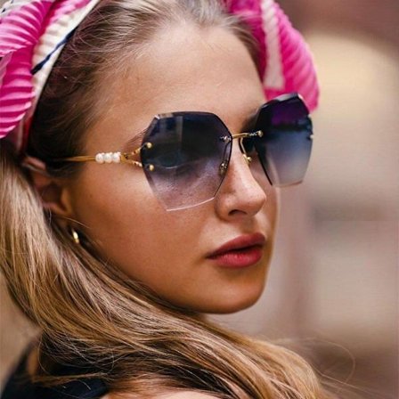 Women Pearl Sunglasses High Quality Metal Rimless Luxury Female Driving Glasses