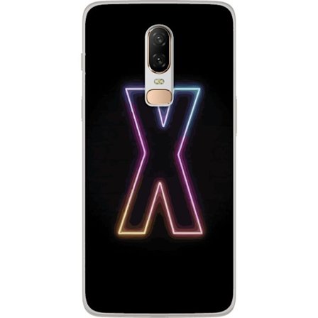 Yhteensopiva Puhelinkuori OnePlus OnePlus 6 Neonkirjain X voimakkaissa väri vaihteluissa mustaa taustaa vasten, voimakas typografinen suunnittelu sel