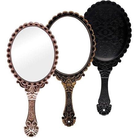 3 KPL Vintage Käsipeili, Meikkipeili Kahvalla, Kohokuvioitu Kukka Vintage Peili Mini Yksipuolinen Soikea Peili