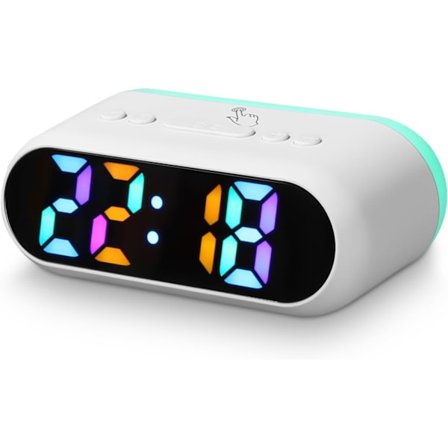 Digitalt vækkeur, RGB-farvet vækkeur, digitalt vækkeur med dobbelt alarm, snooze, farverigt natlys, dæmpbar, 7 alarmlyde, alarm