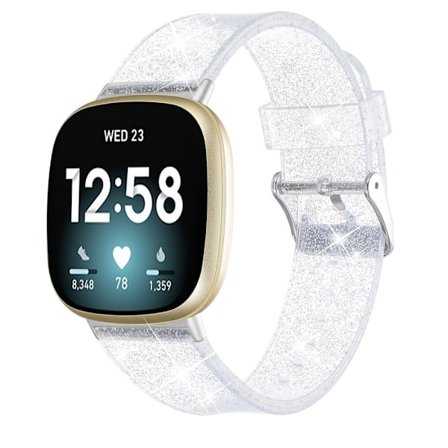 Glittrigt Fitbit Versa 3/Sense klockarmband - Silverfärgat