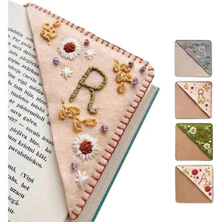 (A, Vår) Personligt Handbroderat Hörnbokmärke, 1 Bokstav