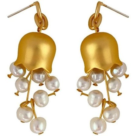 Liljekonvalj Pärlörhängen, Vintage Elegant Guld Klocka Orchid Blomma Hängande Örhängen Pärla Drop Bröllop Örhängen