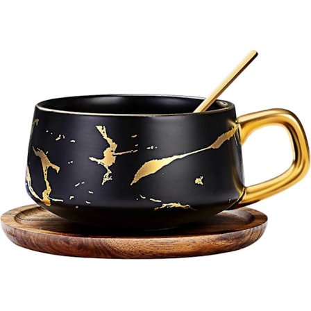 1 st Tekopp och fat set, Espresso kaffekopp i porslin med fat och sked, Keramiska muggar