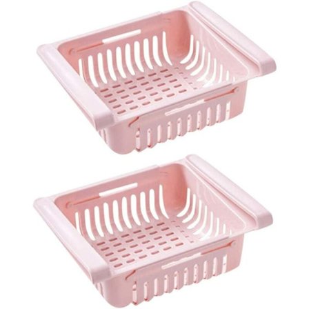 Kylförvaringslåda, kylförvaringshylla, förvaringslåda för kylskåp, hemförvaring (2 st, rosa)