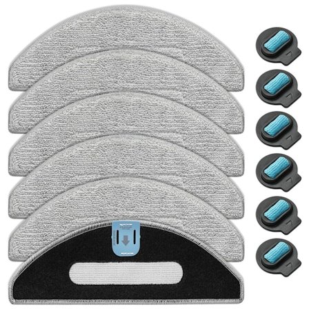 Udskiftningsmoppepuder til IRobot Roomba Combo I5/I5+/J5/J5+, 6 Mikrofiber Moppepuder + 6 Væger, Vaskbare og Genanvendelige