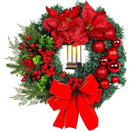 Jule dørkrans 40 cm - Kunstig med LED-lys, genanvendelig til hoveddør, væg, vinduesdekoration