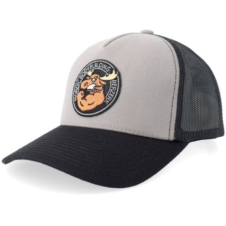 Berzerk - Jacked Moose Black Round Patch Light Grey/Black A-Frame Trycker Trucker Grey Cap - @ Hatstore