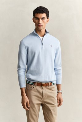 GANT - Klassisk bomullsgenser med half-zip til herre fresh blue