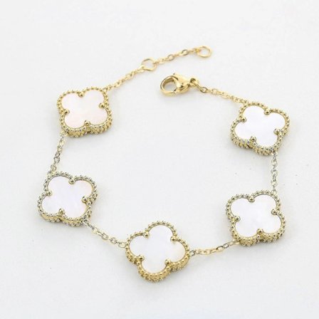 Kløverarmbånd Dame 18k Guldarmbånd Simpelt Design Udsøgte Smykker Hvid