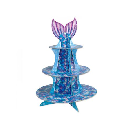 Blålila sjöjungfru cupcake-display 40 cm