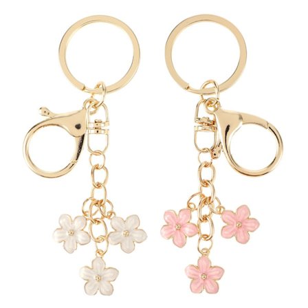 2 stk. Nøglering Hvide Rosa Blomster Charms til Nøgle Sød Bogstav Nøglering til Håndtaske Rygsæk