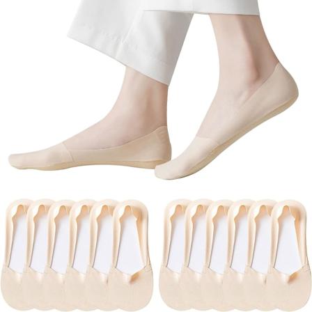 6 Par Beige Kvinders Strømper Anti-Skrid Sik Silke, Nylon og Silikon