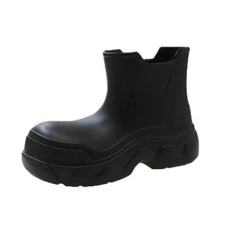 Vandafvisende Støvler til Kvinder Regnstøvler Læder Platform Sko Kort Tønde Nye Luksus Gummi Mudder Sne Anti-Slip Tætning Vinter Høj black 35-36 