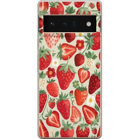 Kompatibel Mobilcover til Google Pixel 6 Pro Dekorativt mønster med røde jordbær, grønne blade og små blomster