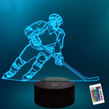 Ishockey Spiller 3D Natlys til Børn LED 16 Farver Fjernbetjening Skiftende Berøringsdæmpbar Bordlampe Desk Lampe Fødselsdag Julegaver Hjem Decor