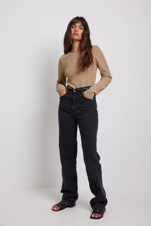NA-KD Lurex stickad topp - Stickade toppar - Beige - X-Small