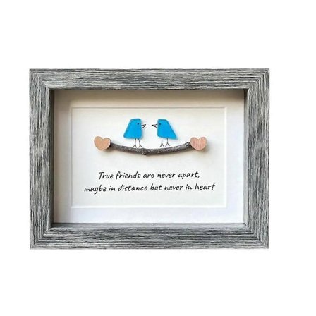 Havglas Kunst, Havglas Fugle, Fødselsdagsgave til Ven, Håndlavede Havglas Fugle Drivtømmer Væg Blå