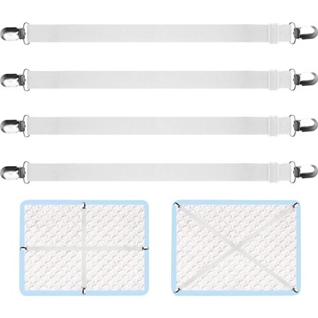 Säädettävä lakanan kiristin (70 cm - 230 cm) - (Valkoinen, 4 kpl)