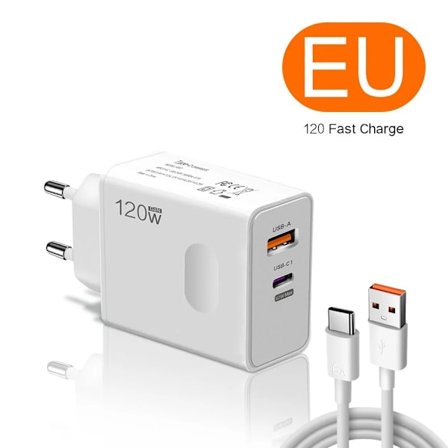 Total 120W USB-laddare GaN Typ C Snabbladdning Mobiltelefonladdare Adapter Snabbladdning Väggadapter För iPhone Xiaomi Samsung