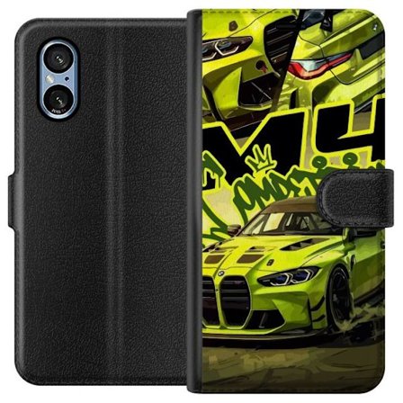 Kompatibel Tegnebogsetui til Sony Xperia 5 V Bluey-familien i glad tegnestil med blomsterbaggrund og legende farvepalet